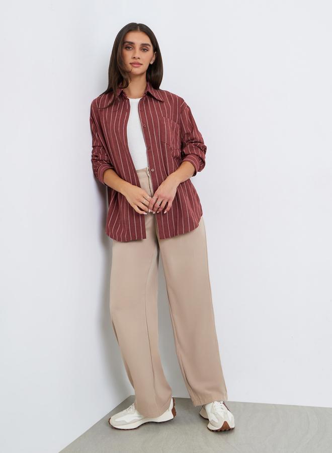 ستايلي بلوزة مخططة بأكمام طويلة وقَصَّة واسعة - Image 2